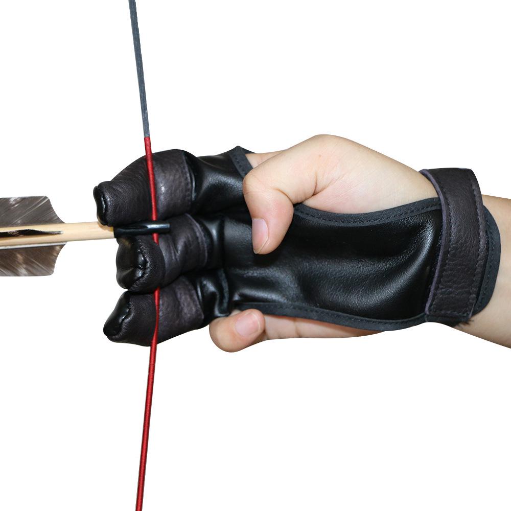 Huwairen Cowhide PU Velvet Hunting & Archery Three-Finger Gloves with Arm Guard