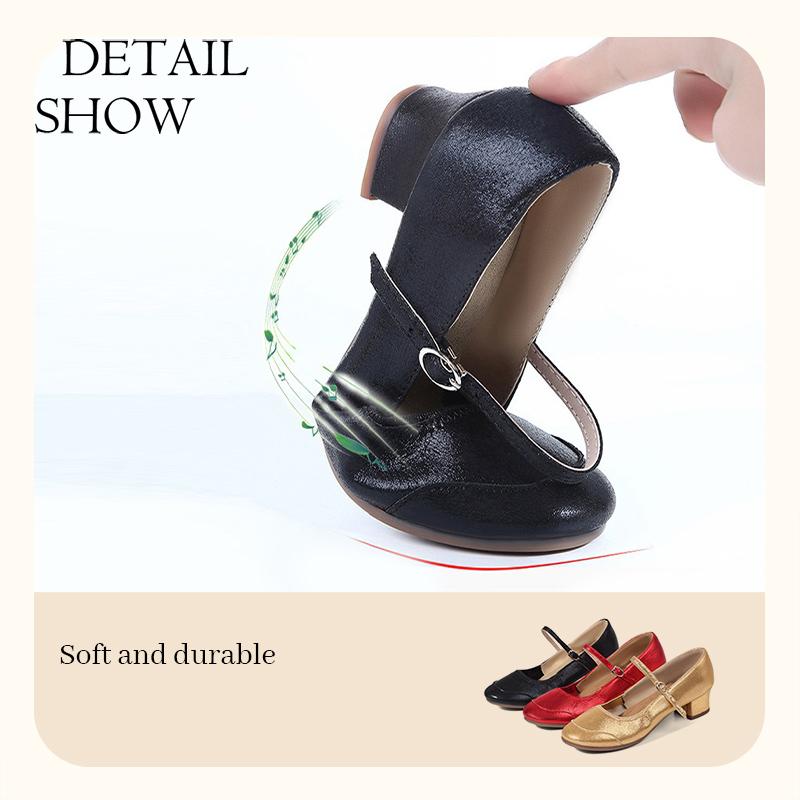 Size 34-42 Ladies' PU Modern Dance Shoes Gold Close Toe Beginner Latin Low Heeled Mary Jane Shoes
