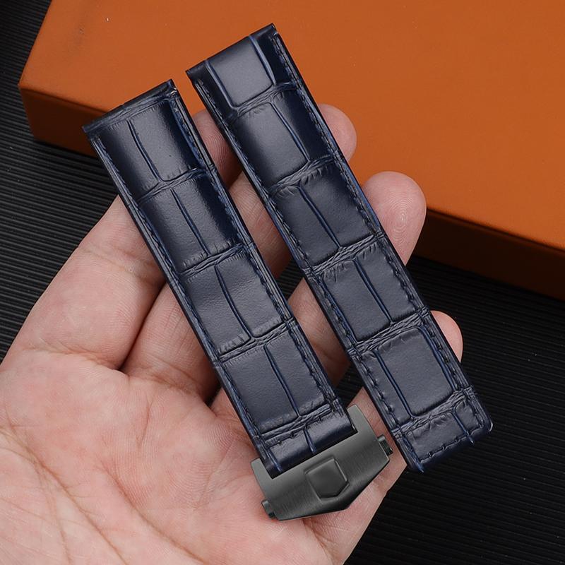 Классический 24 мм 20 мм 22 мм для TAG Heuer Calera кожаный ремешок для часов Синий — фото 15