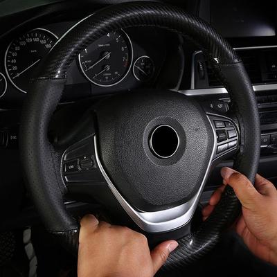 Kohlefaser Auto Lenkradabdeckung SeW DIY Handnähen PU Leder Schutz Geflochtene Abdeckung Für Lenkrad D9R4
