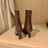 Fashion 2024 Women Ankle Boots Genuine Leather Office Lady Shoes Woman Pointed Toe Thin High Heels Autumn Stretch Size 35-39