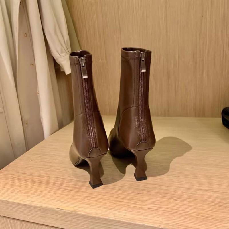 Fashion 2024 Women Ankle Boots Genuine Leather Office Lady Shoes Woman Pointed Toe Thin High Heels Autumn Stretch Size 35-39