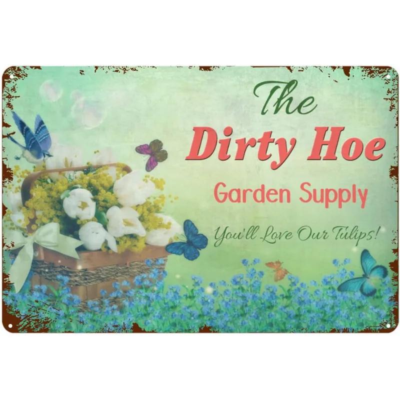 Garden Tin Signs Outdoor Decor, Flowers Garden Metal Plaque for Women Mom Grandma, Potting Shed, Housewarming Gifts for Family