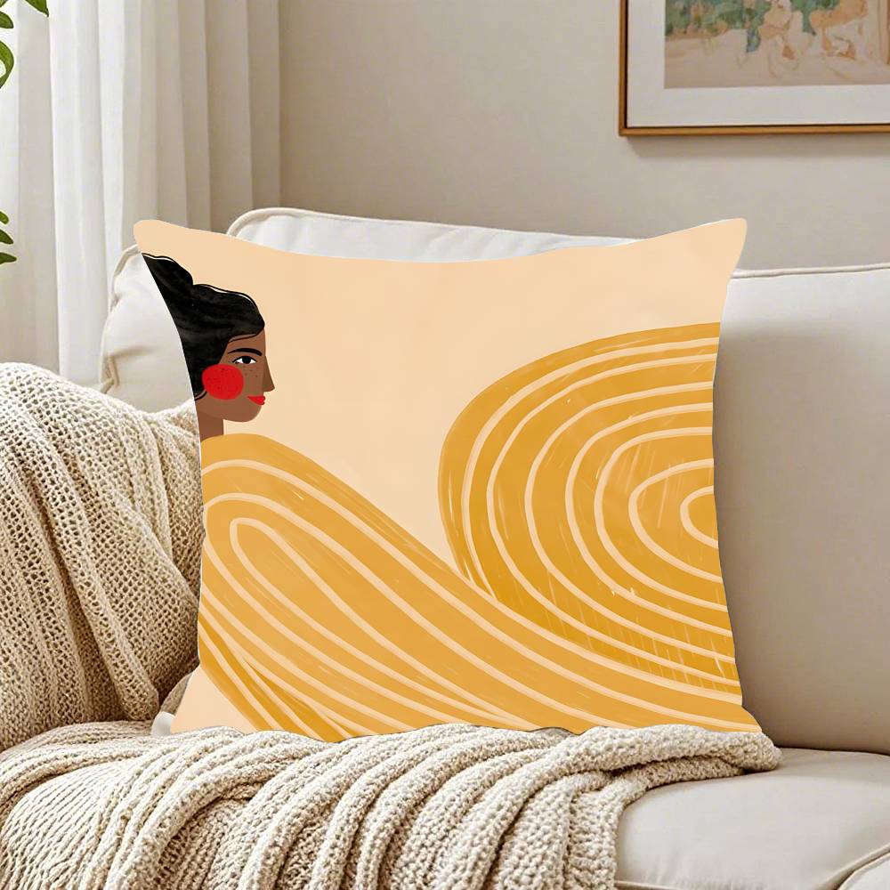 Abstract Figure Lines Girl Sofia Pillow Case Pattern Printed Pillowcase for Living Room Sofa Cushion Cover & Bedroom Decor