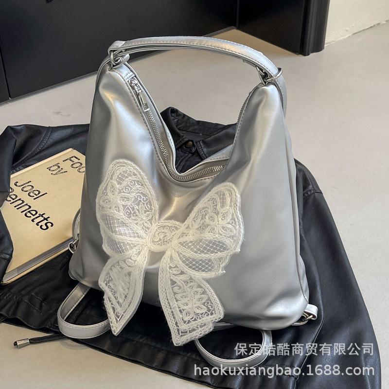 Large Capacity Backpack Women's 2025 New Trendy Student Schoolbag High-end Bow Shoulder Underarm Tote Bag