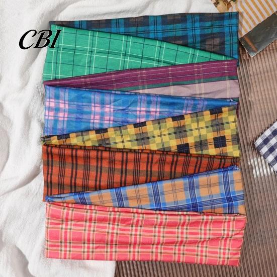 Exercise Sweat Wicking Band American Retro Style Headband, Plaid Print Stretchy Hair Band, Wide Fitness Headband Bundle Design Hot Girl Casual