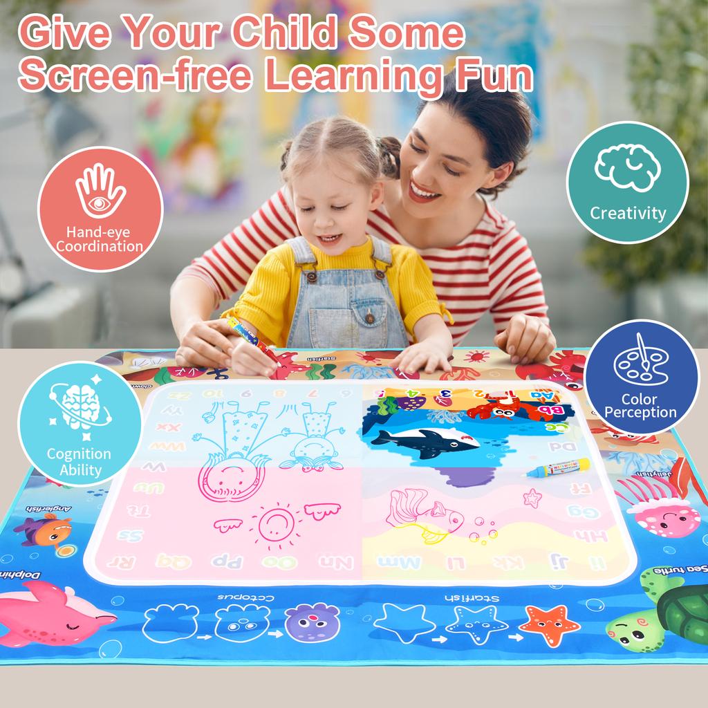100x80CM Magic Water Drawing Mat Coloring Doodle with Reusable Magic Pens Montessori Painting Board Educational Toys Kids Gifts