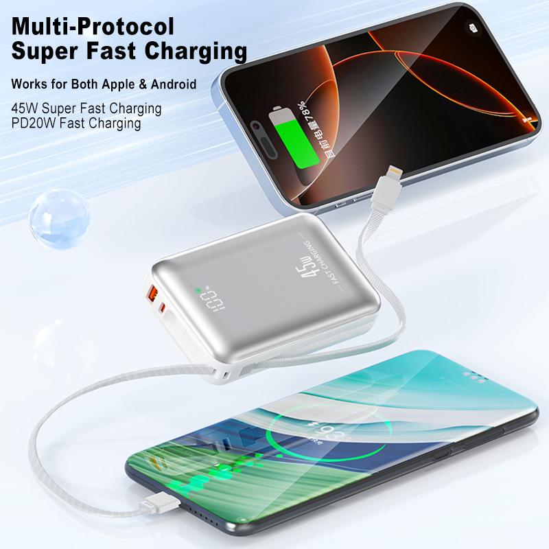 For Laptop 20000mAh 45W Power Bank Portable 10000mAh USB C Cable Fast Charging Mobile External Battery For iPhone Samsung Xiaomi