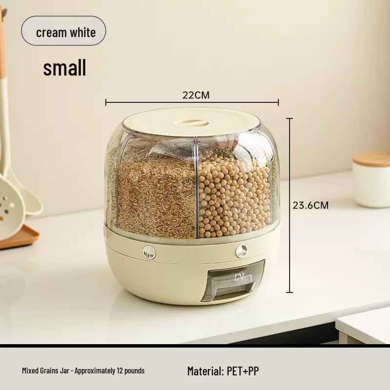 Rotatable Divided Grain and Cereal Storage Container - Insect & Moisture-Proof Sealed Bin