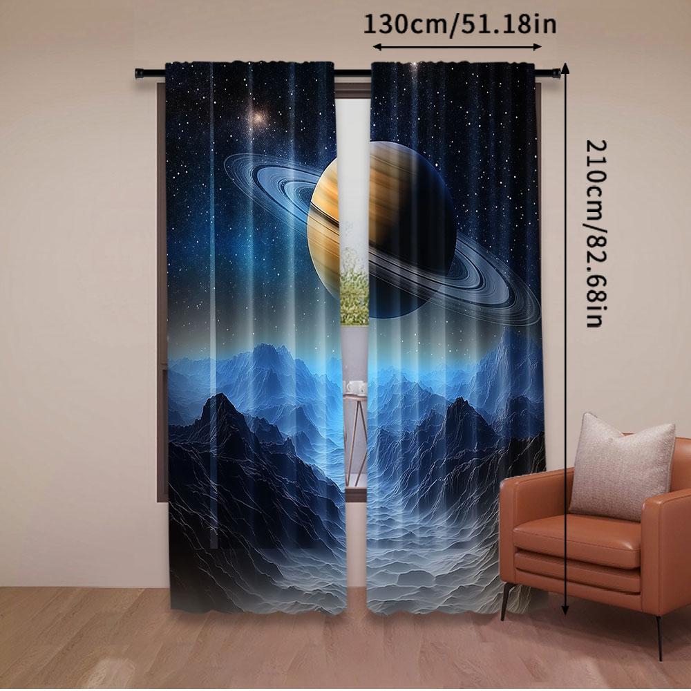 Set Of 2 Starry Night Galaxy Curtains Aesthetic Art Popular Cosmic Planet Suitable Bedroom Living Room Curtain Polyester Perfect For Sitting
