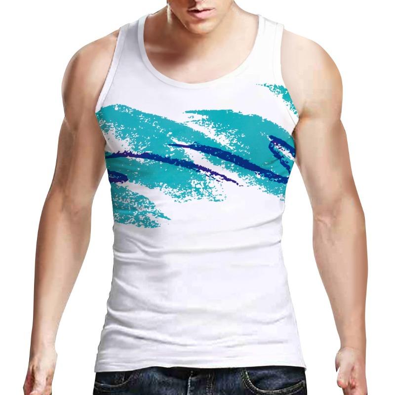 Men's O-Neck Colorful Striped Pattern Printing Tank Tops 3D Printed Vest Loose Sports Fitness  Sleeveless Shirt