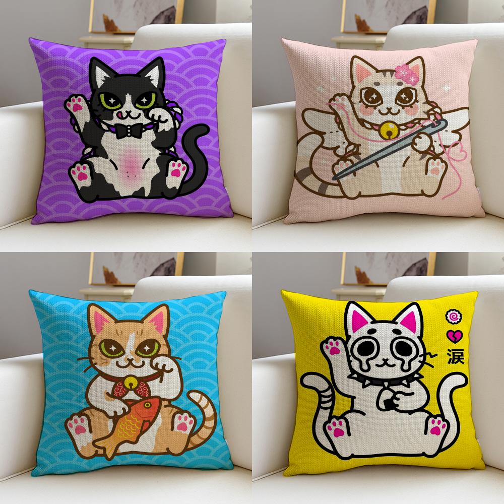Auspicious FFortune Cat PopS Cushion Cover Pcs Linen Throw Pillow Covers x x Modern Home Decor