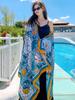 Summer Elegant Women Silk Scarf Beach Wrap Shawls Vintage Floral Print Lady Sunscreen Bandana Hijab Mujer Bohemian Scarve Pareo