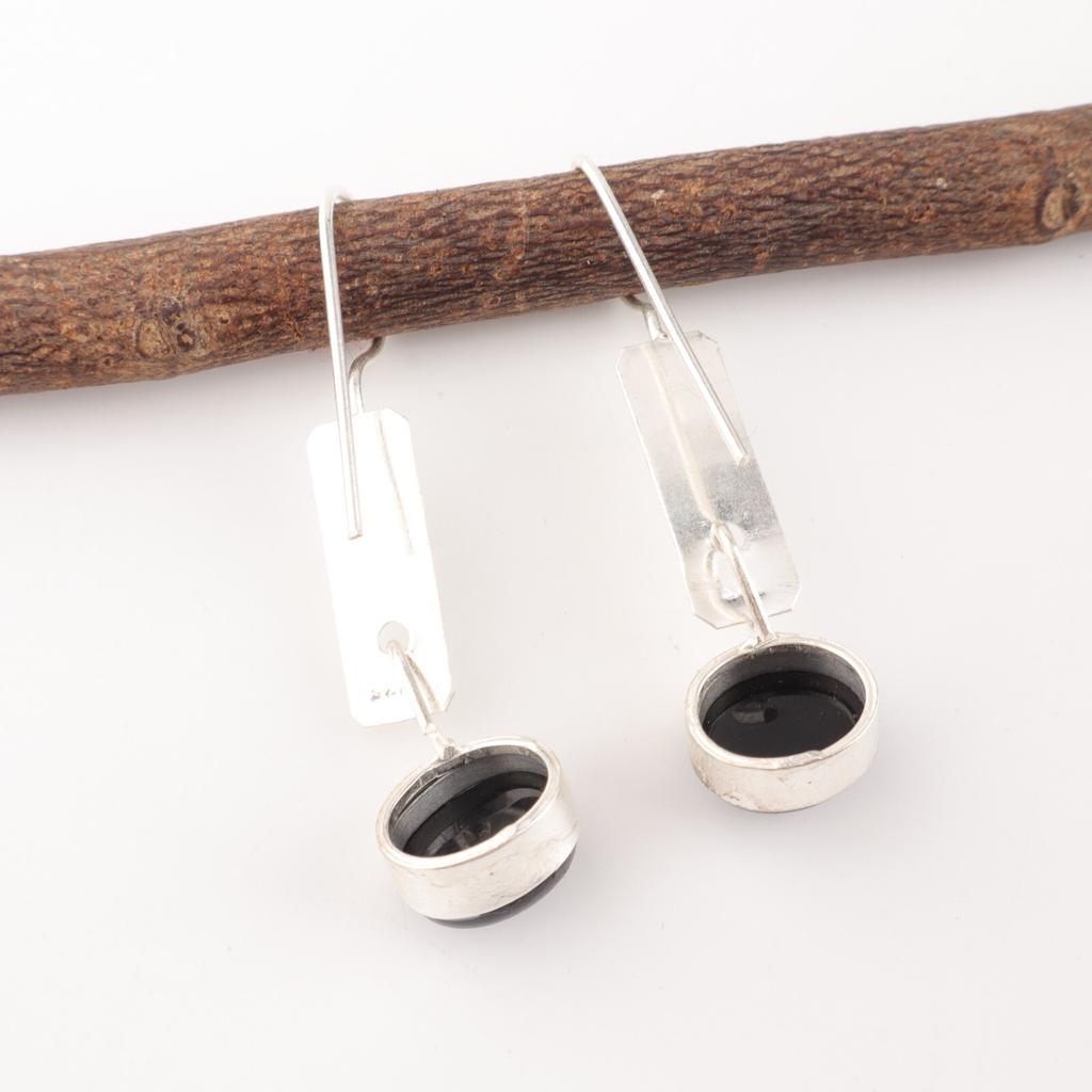 Black Tourmaline Gemstone 925 Stamped Silver Jewelry Handmade Boho Earrings 1.9" EE-168-28