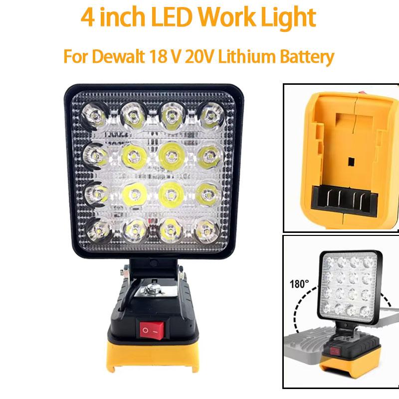 Portable LED Work Lights For Dewalt 18V 20V Lithium Battery 4 Inch Spotlight With USB Flashlight Emergency Lights Lighting Tool