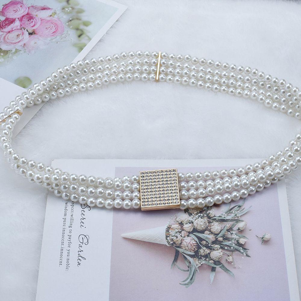 For Girls Elastic Metal Buckle Crystal Women Waistband Dress Decoration Korean Belt Faux Pearl