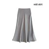 Satin Drape Elastic Waist Midi Skirt - Women's High Waist A-Line for Spring/Summer