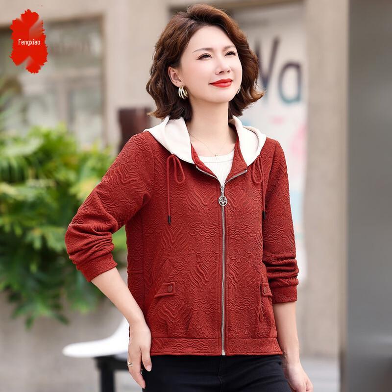 Fengxiao Women s Loose Fit Jacquard Hooded Cardigan Jacket 3XL