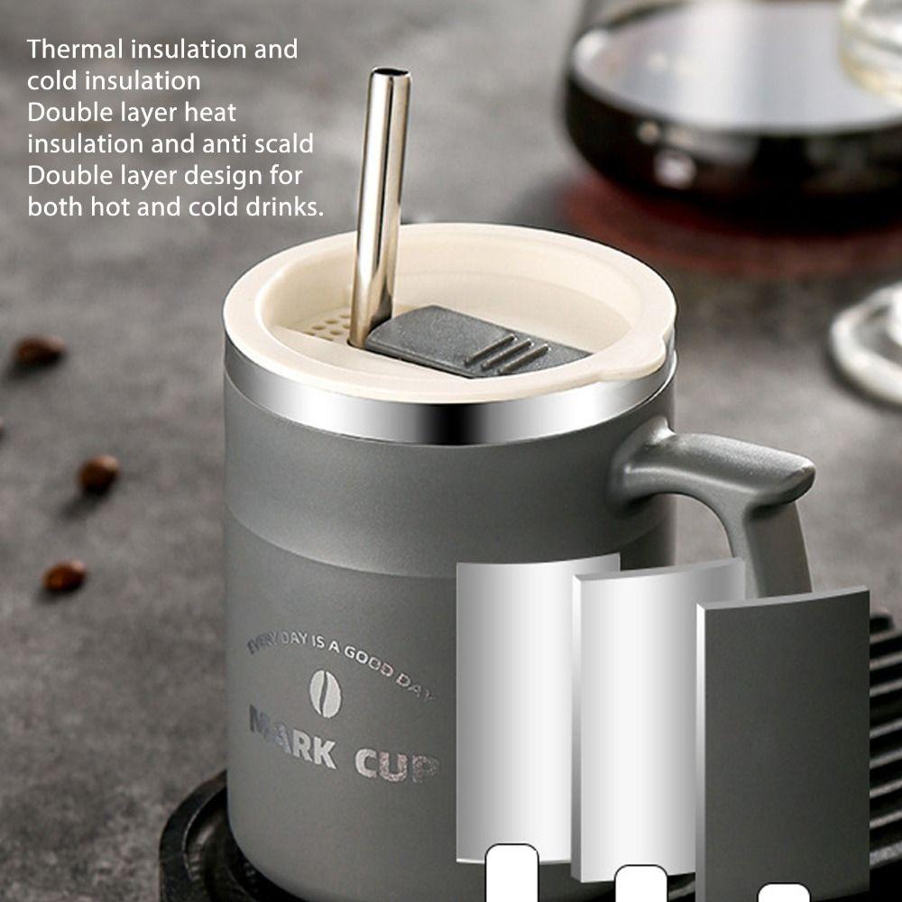 Tragbarer auslaufsicherer Kaffeebecher aus Edelstahl mit Strohhalm Kaffeebecher Vakuumisoliert mit Deckel Isolierbecher für den täglichen Gebrauch