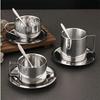 3Pcs/Set 304 Stainless Steel Insulated Coffee Cup Double Wall Tea Milk Mug with Saucer Spoon Cafe Restaurant Hotel Tableware
