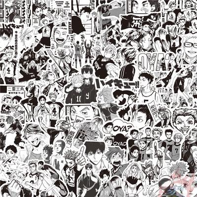 100 Stück/Set Haikyuu!! Klassische Schwarz-Weiß-Sticker DIY Scrapbooks Album Dekor Aufkleber