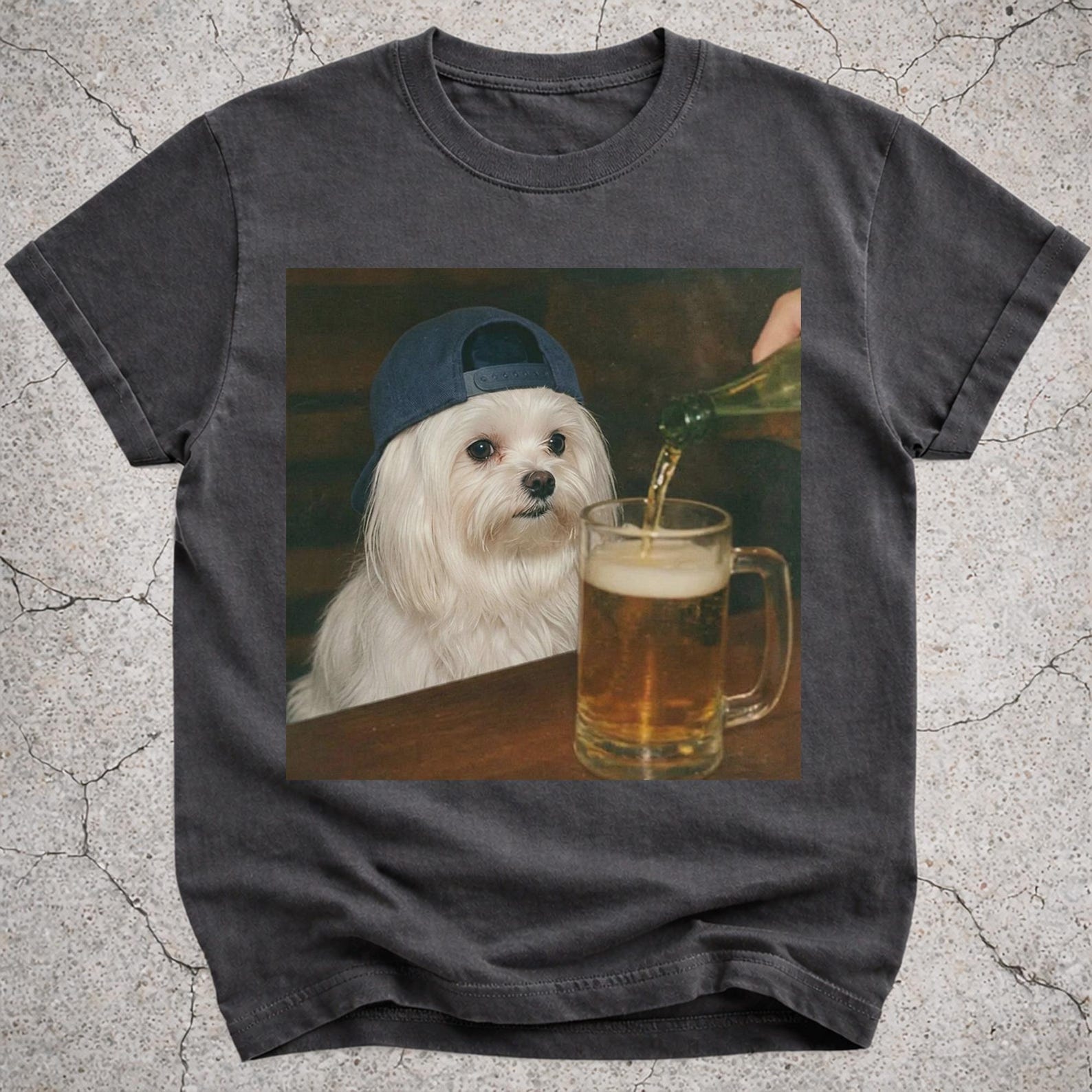 Maltese Drinking Beer Shirt, Funny White Dog Meme Tee, Beer Lover Gift, Maltese Owner Vintage Tee, Silly Novelty Shirt 4XL