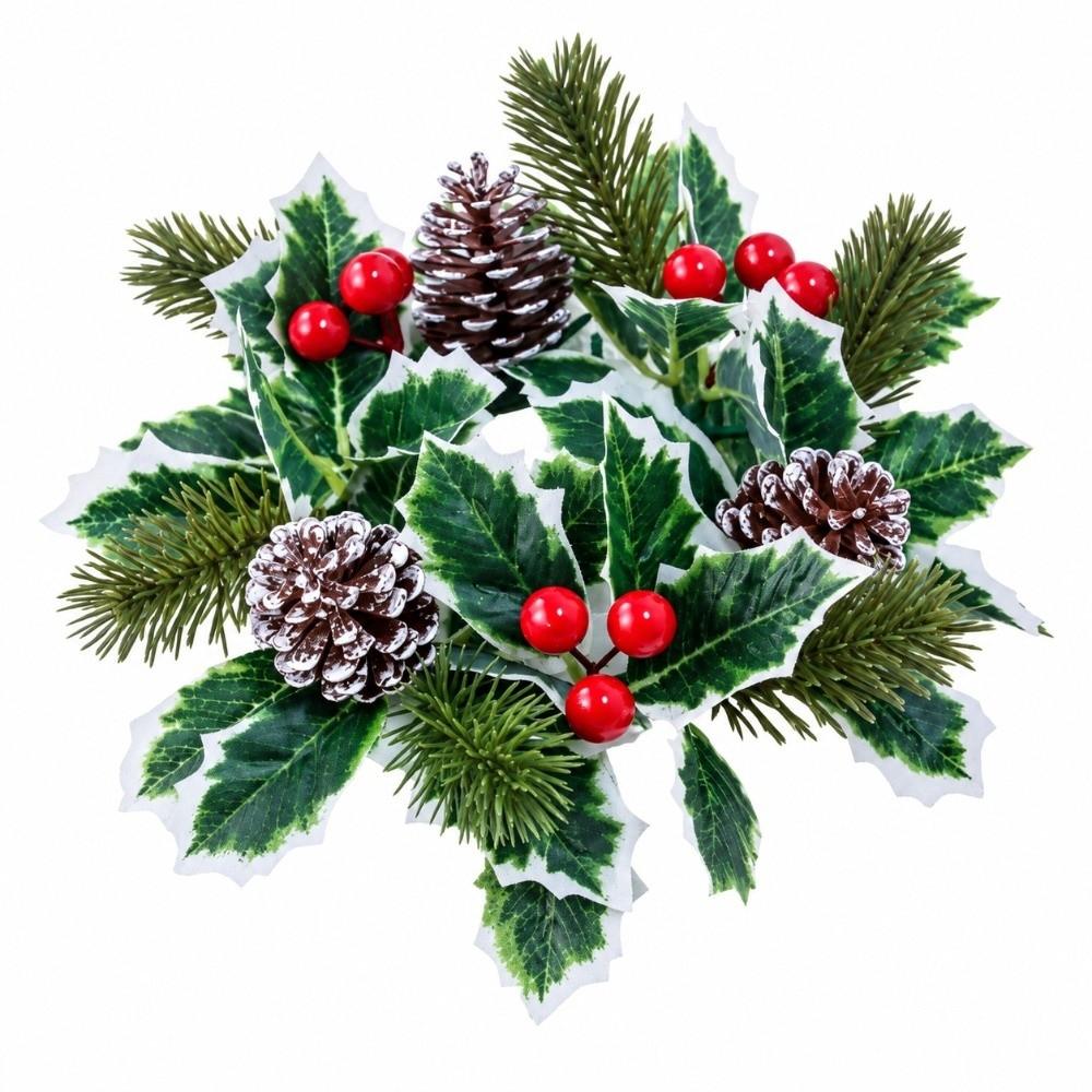 Artificial Pine Needle Christmas Candle Ring Red Berry Table Centerpiece  Dining Table