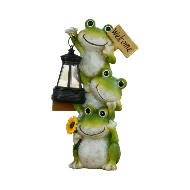 Unique Gift Solar Powered Frogs Garden Lanterns Resins Sculpture Waterproof Ornament For Outdoor Lawn Yard Home Decors