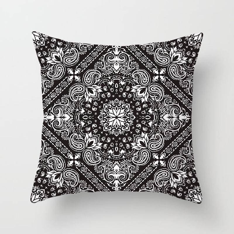 Black and White Ethnic Style Elephant Print Car Cushion Cover Sofa Pillow Cover Homewares