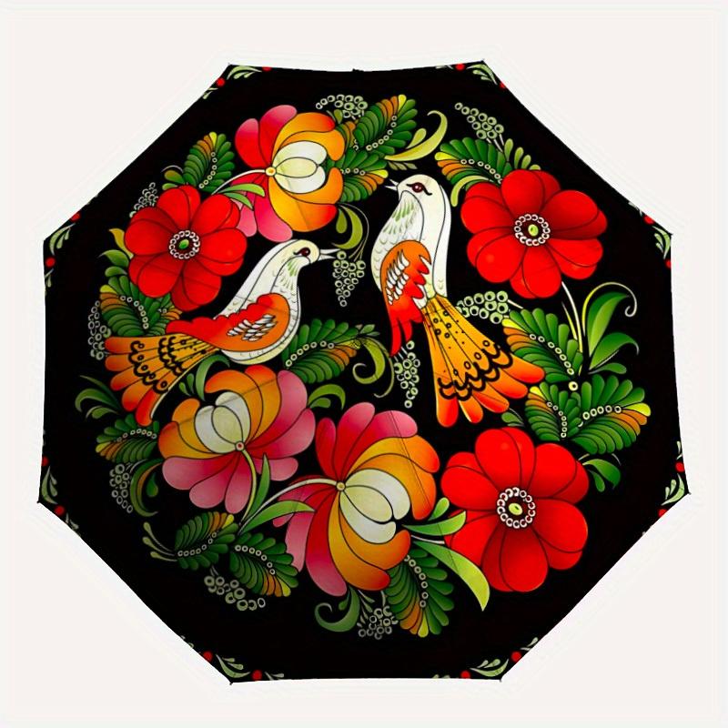 1pc Floral Ornament Automatic Open/Close Umbrella, Portable Folding umbrella for Everyday Use y250826059
