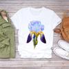 Korean Fashion Flower Graphic Women T-Shirt 90S Summer Blouses Loose Short Sleeve O-Neck Crop Tops Y2K Female Clothing