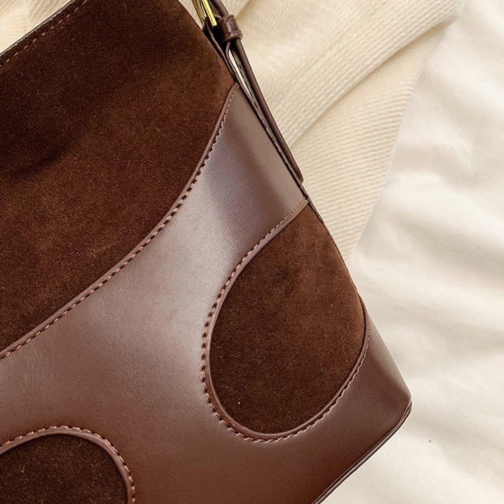 Shoulder Bag Faux Suede Bucket Bag Handbag Solid Color Tote Bag Trendy Slouchy Hobo Bags Girls