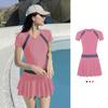 Summer Pool Dress With Collared Splicing Pattern For Beach Vacation And Yoga Practice