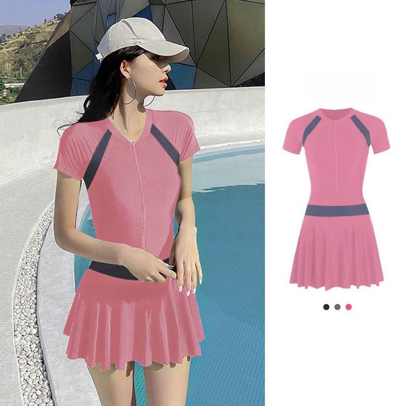 Summer Pool Dress With Collared Splicing Pattern For Beach Vacation And Yoga Practice
