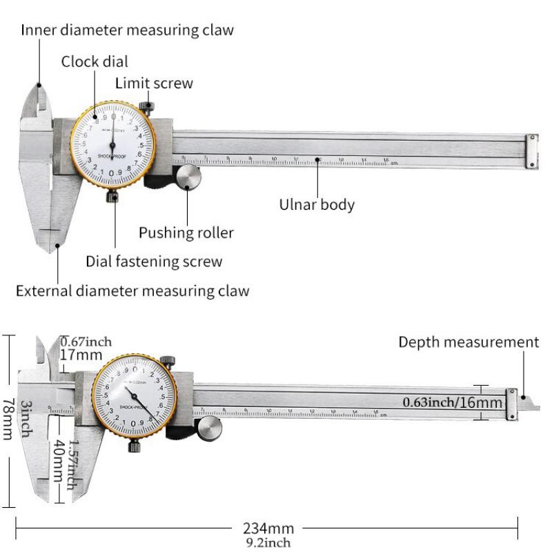 Dial Calipers 0-150mm 0.02mm High Precision Industry Stainless Steel Vernier Caliper Shockproof Metric Measuring Tool
