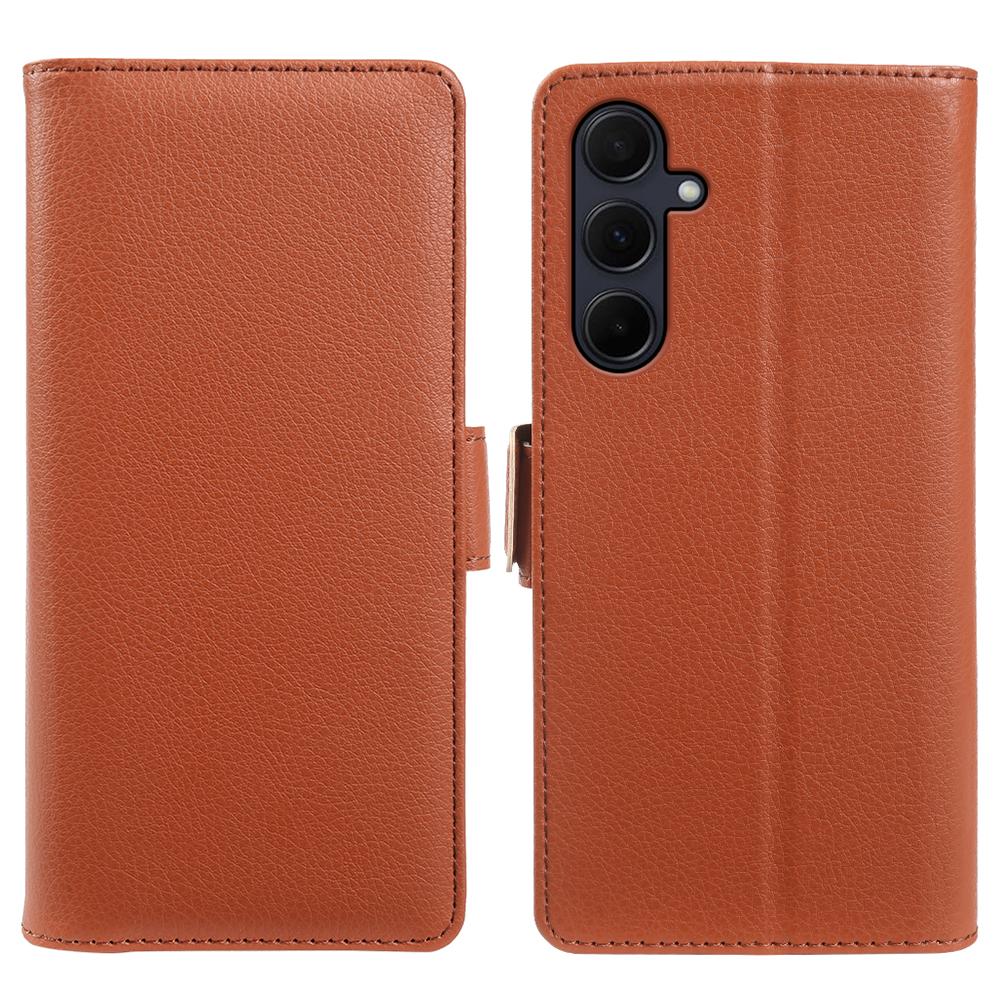 For Samsung Galaxy A35 5G Wallet Case with Dual Magnetic Clasp Litchi Textured Leather Flip Stand Phone Cover