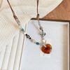 Stylish Beaded Chain Necklace Featuring Heart Charm Resin Alloy Design Neck Jewelry For Casual Formal Outfits