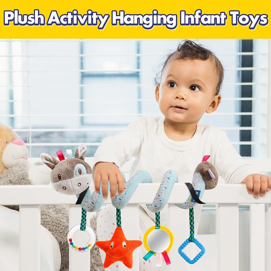 Baby Car Seat Toys Activity Stroller Toy for Boys Girls 0 3 6 9 10 12 Months, Spiral Hanging Plush Toys, Baby Stocking Stuffers