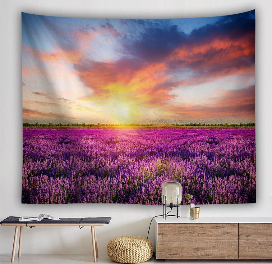 Tapestry Rug Blanket Beach Towel Tablecloth Lavender Flower Tree Print Decor Nordic Wall Hanging