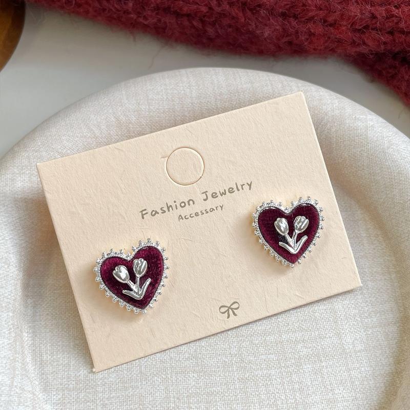 Cute Red Bow Flocking Earrings Simple Elegant Exquisite Sweet Festive Earrings Ear Studs Jewelry Accessories New Year Gifts