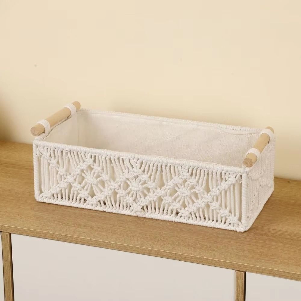 Cotton Rope Macrame Organizer Box Decorative Woven Storage Basket Desktop