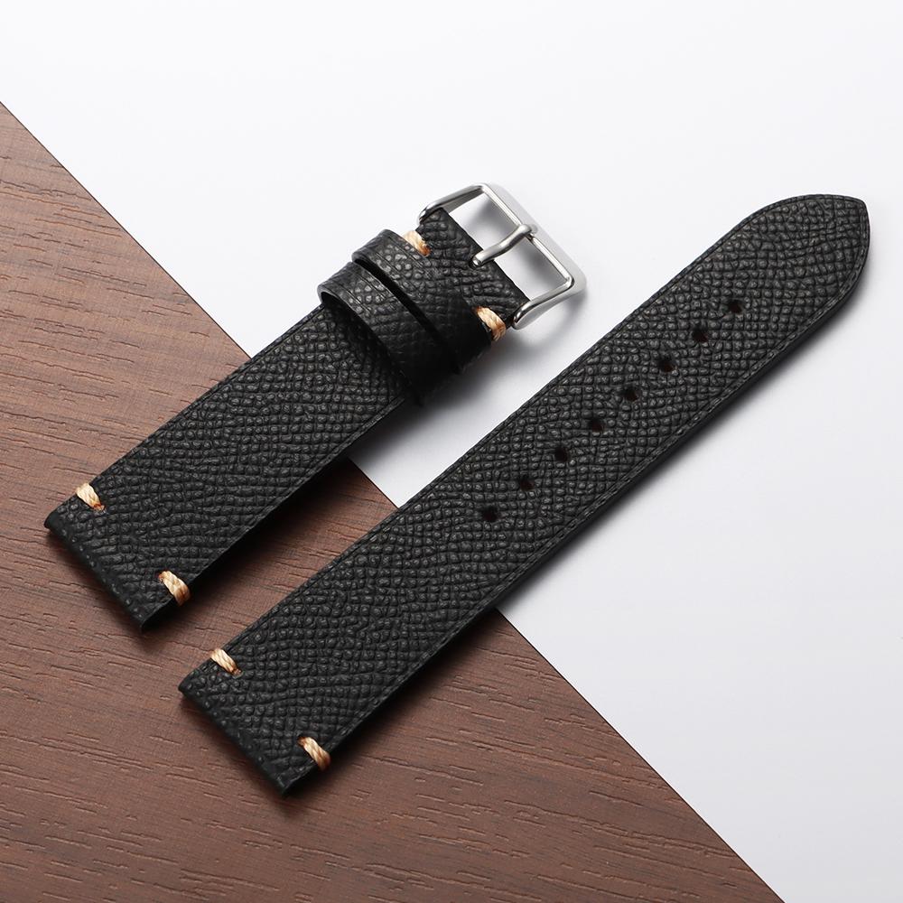 Premium Palm Genuine Leather Strap Black Grey Brown Criss Cross Stitch Cowhide Watch Bracelet for Seiko 18mm 19mm 20mm 22mm Band