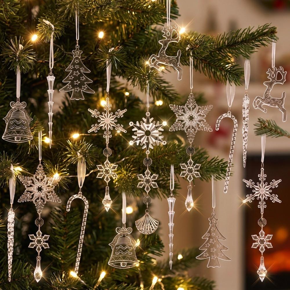 18/28 Pcs Teardrop Shape Christmas Tree Decor Sparkling Icicle Decorations Pendant Christmas Trees