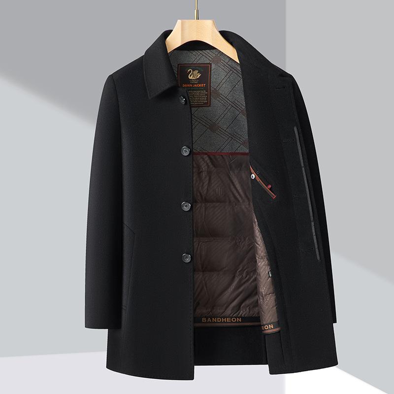 Double-sided woolen woolen coat men's large size mid-length winter removable down-lined cashmere lapel coat