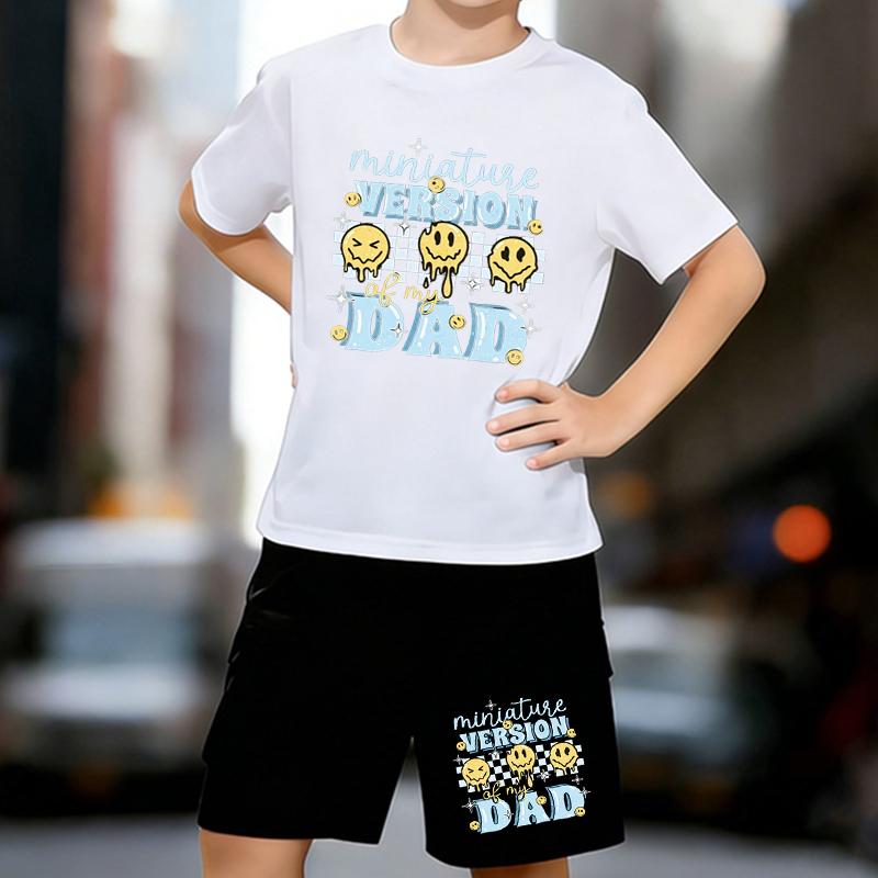 

Boys 2 Piece Parent-child emotional style printed outfit, Short Sleeve T-Shirt and Shorts Set for Kids Age 5-14,Black Sporty Casual Summer Clothes 13-14 Years білий