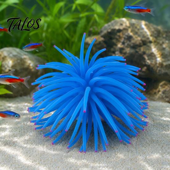 Aquarium Scenery Accessory Silicone Sea Anemone, Realistic Blue Actinian, Fish Tank Stable Decoration Ornament, Flexible Actinia for Seawater