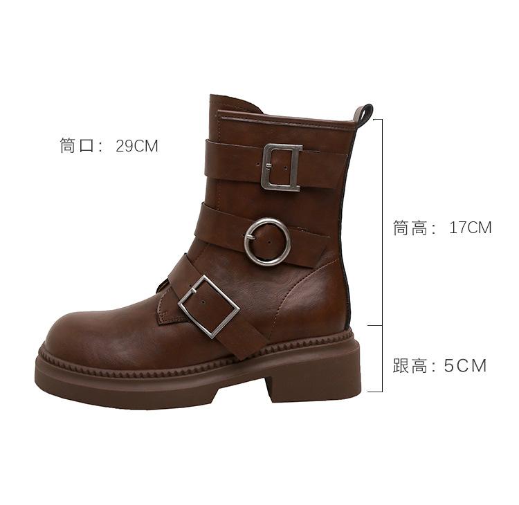 Martin boots women's leather autumn and winter new belt buckle platform locomotive knight boots retro British style short boots