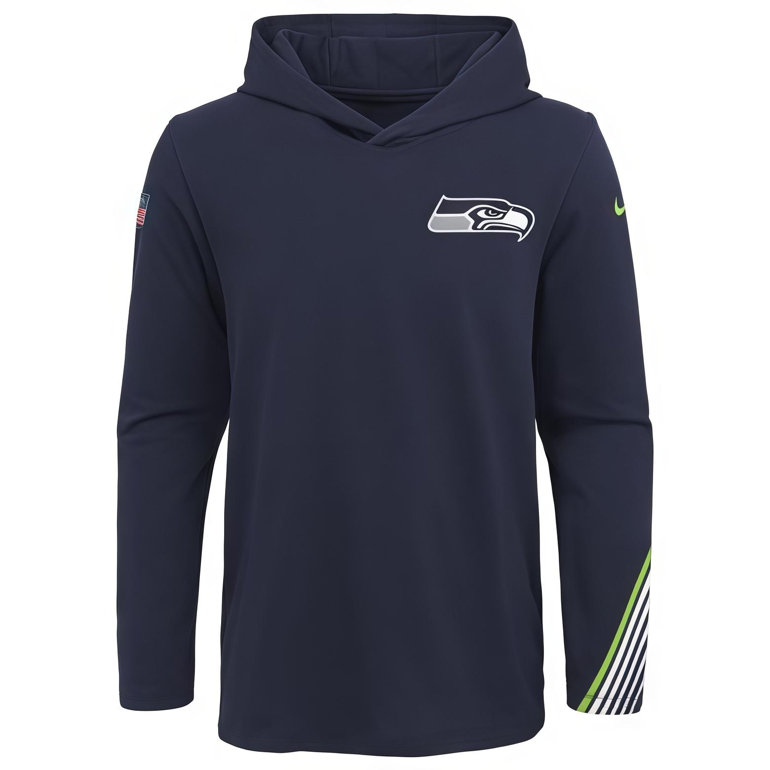Nike X NFL Collaboration Hoodie Seattle Seahawks Fleece Striped Kids hoodies Deep-Blue 3Z1B7FBJF-SEA L