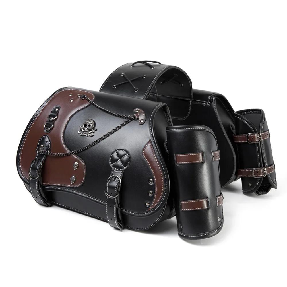 Universal Retro Motorcycle Saddlebag Throwover Saddlebags for Harley XL883 Honda Yamaha Suzuki PU Leather with Cup Side Gear Bag
