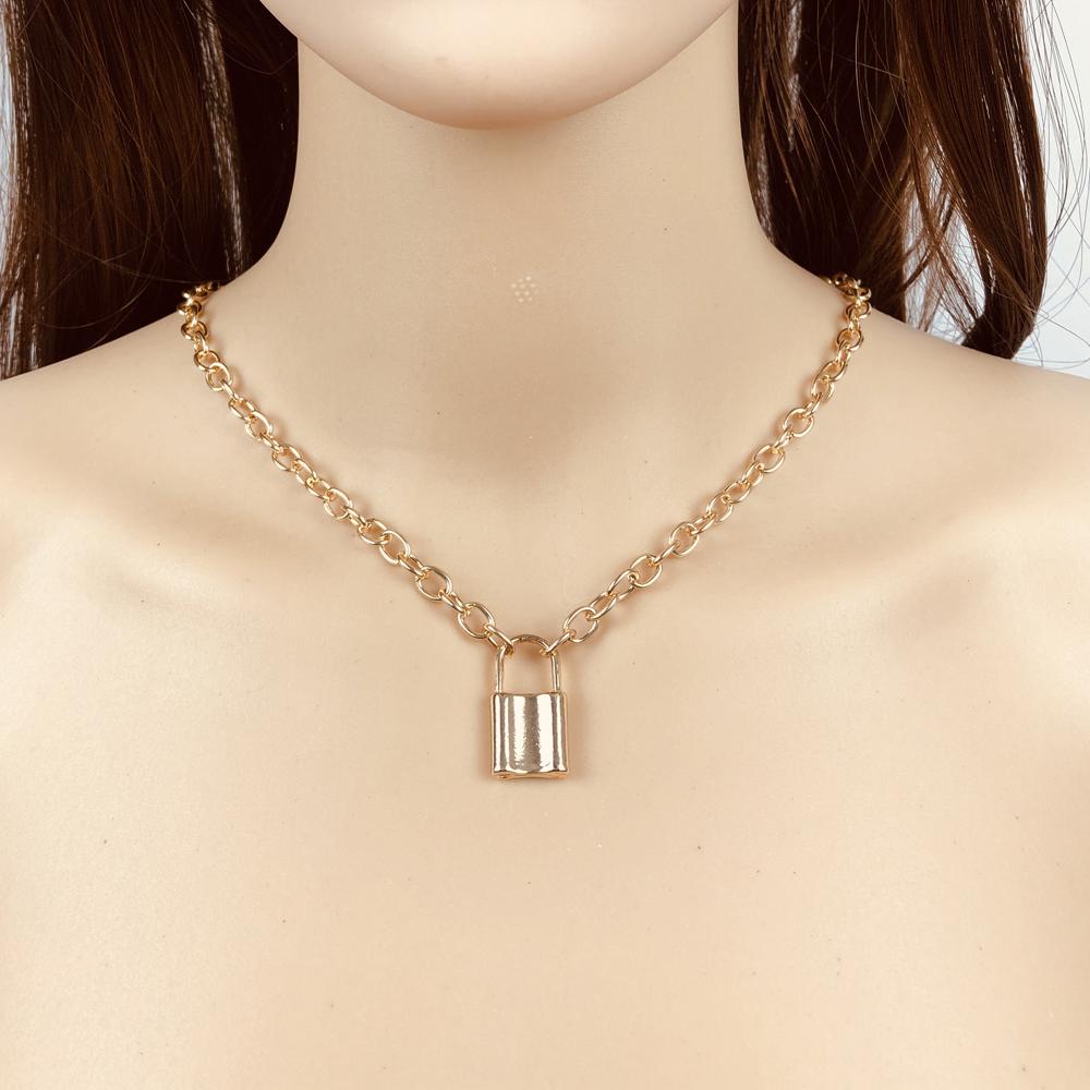 SUMENG 2024 New Fashion Silver Color PadLock Pendant Necklaces Link Chain Lock Femme Collar For Women Men Gifts